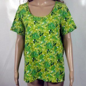 Jones New York Sport pullover shirt Size 1X green and yellow leafy floral print
